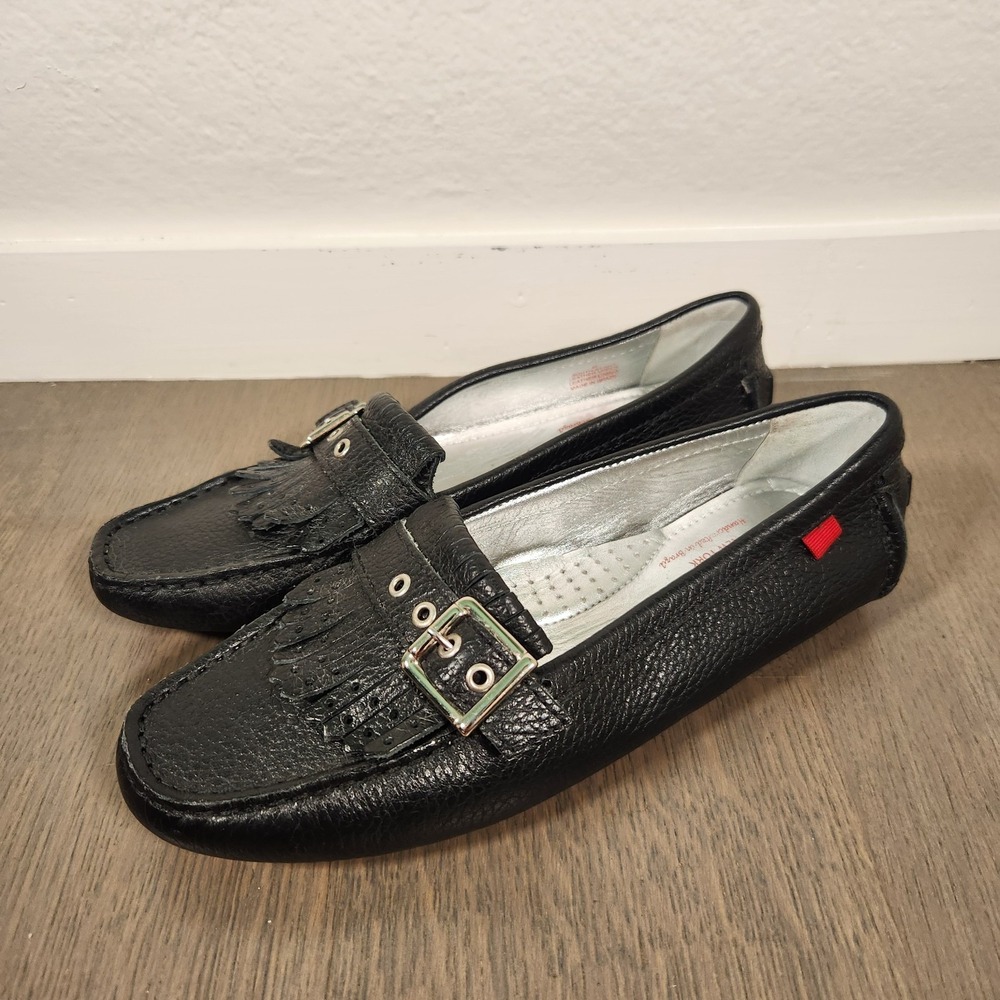 Marc Joseph New York Black Leather South St Kilt Fringe Buckle Loafers Size 6